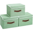 thumbnail image 1 of Cajas de almacenamiento con tapa (paquete de 3), plegables y con asa, para organizar juguetes, ropa y oficina, 37 x 25 x 25 cm, color verde, 1 of 5