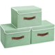 thumbnail image 1 of Cajas de almacenamiento con tapa (paquete de 3), plegables y con asa, para organizar juguetes, ropa y oficina, 37 x 25 x 25 cm, color verde, 1 of 5