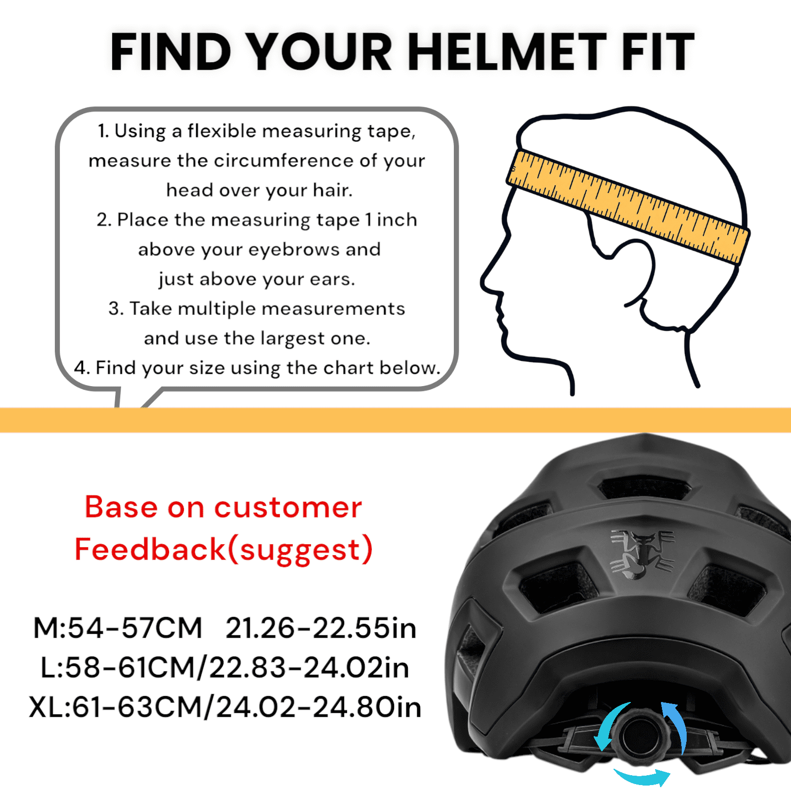 BATFOX MTB Helmet for Adults Men & Women, Adjustable Mountain Bike Helmet for Trail & E-Bike (Black,L)