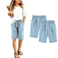 thumbnail image 4 of Cowsor Girl's Knee-Length Bermuda Casual Shorts with Elastic Waist Drawstring 2PC, 4 of 4