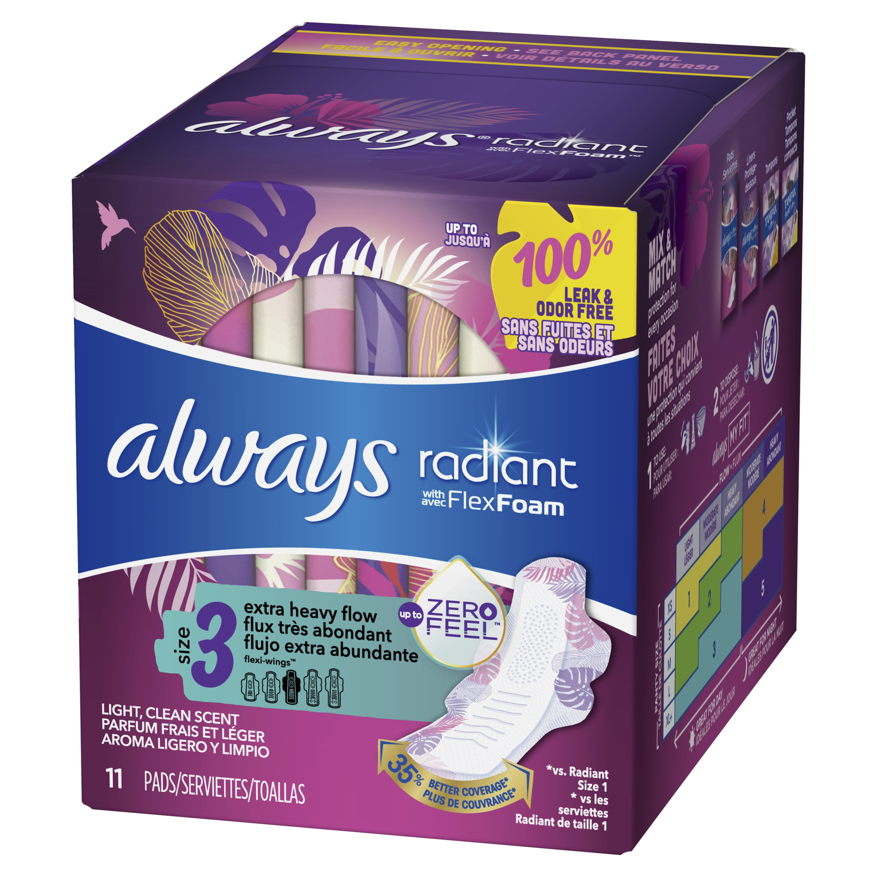 Always Pads, with Flex Foam, Extra Heavy Flow, Light Clean Scent, Size 3 -  Super 1 Foods