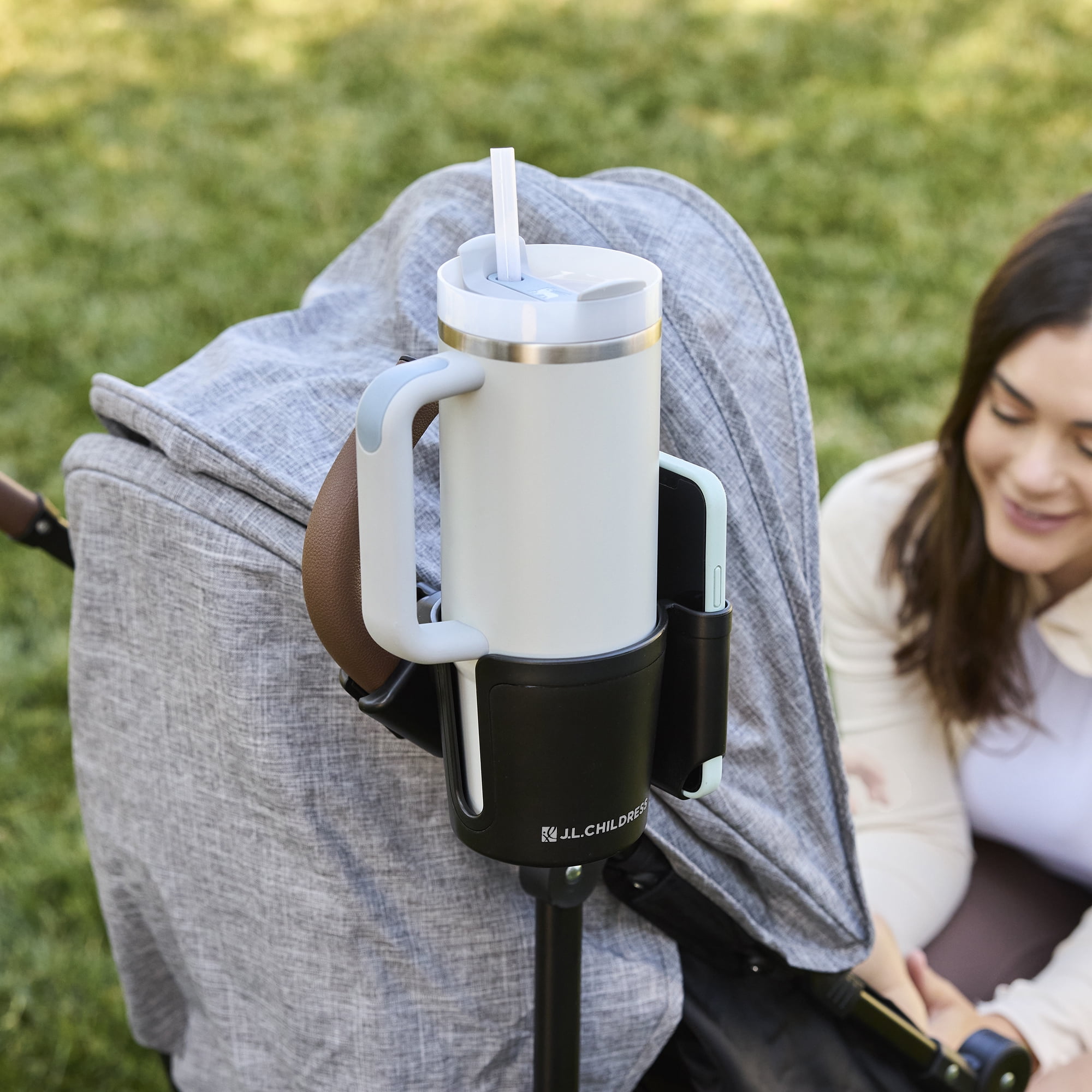 J.L. Childress Stroller Cup & Phone Holder - Universal for Baby Strollers & Wagons, Bikes, Wheelchairs & More - Black