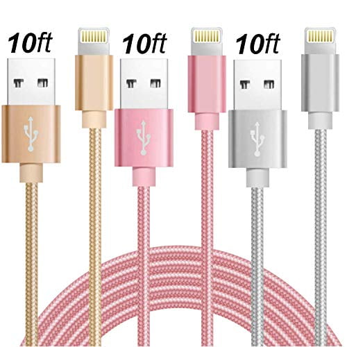 Chargers 3pack 10ft Phone Charging Cords Nylon Braided Data Cable Charger Compatible Iphone X 8 8 Plus 7 7 Plus 6 6s Plus 5 5s Se Mini Air Pro Cases 10 Foot Walmart Com Walmart Com