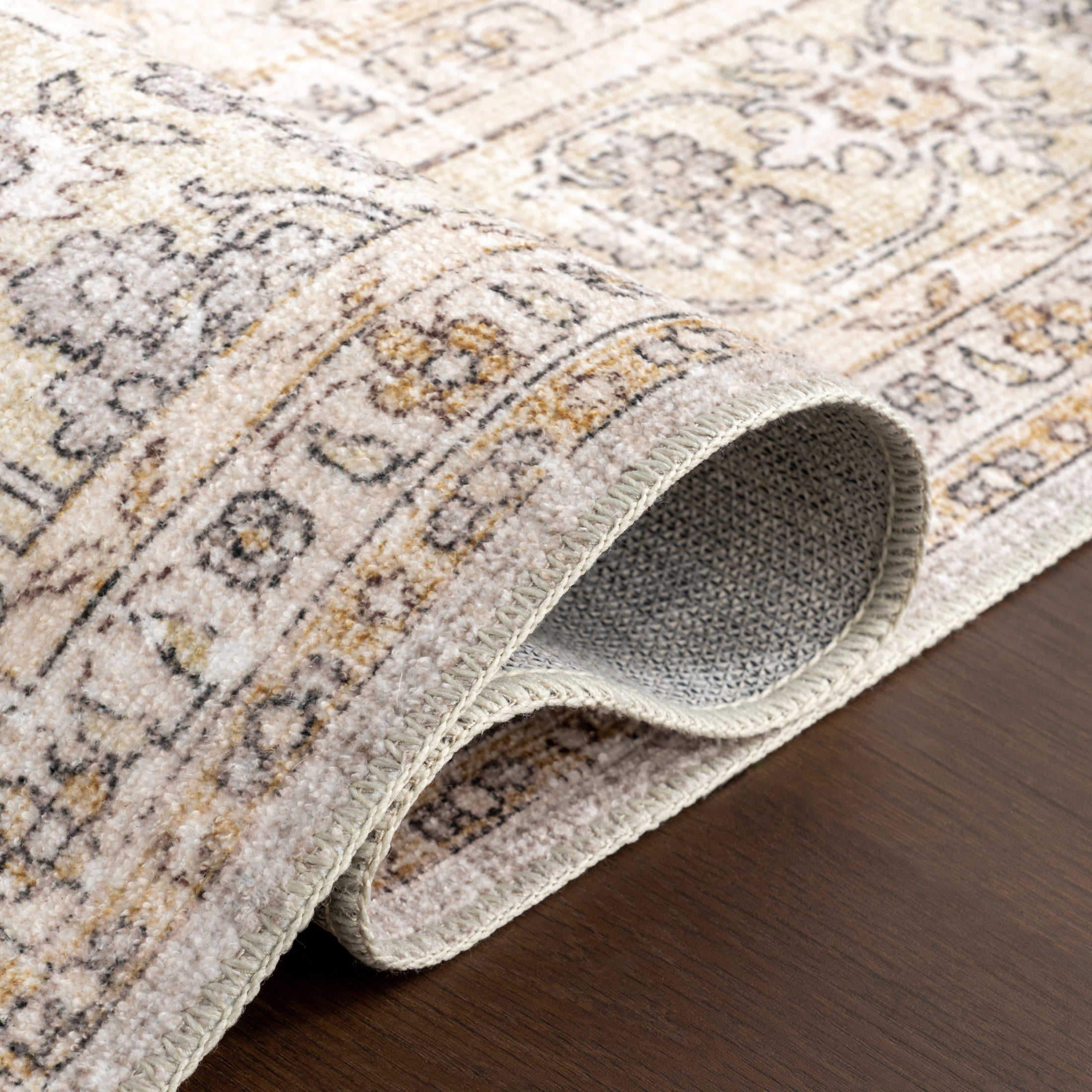 nuLOOM Sia SplashGuard Vintage Floral Machine Washable Area Rug, 9' x 12', Sia Beige