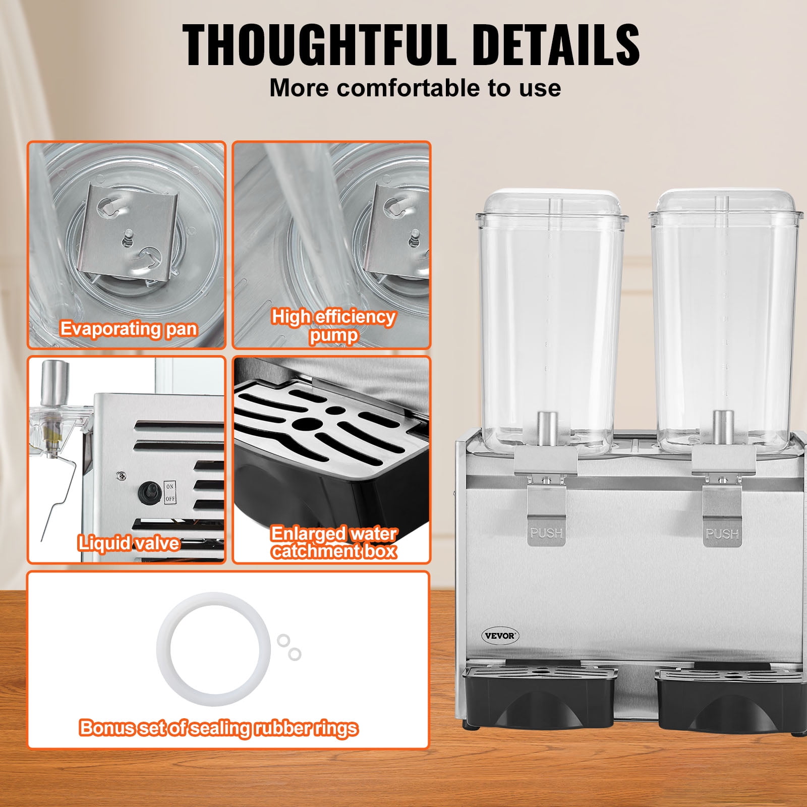 BENTISM Commercial Beverage Dispenser Cold Juice Ice Drink Dispenser 18L*2 Tanks Stainless Steel Commercial Slushy Machine 2 Tanks