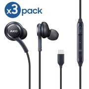 3-Pack OEM High-Quality AKG USB-C Headphones Wired Type C Earbud Stereo In-Ear with in-line Remote & Microphone Compatible with Samsung Galaxy S10 S10+ S10e S20 S21 S22 S23 Ultra, Note 9 Note10 / 20
