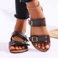 Brown Casual Ladies Belt Buckle Square Toe Slide Sandals Comfortable ...
