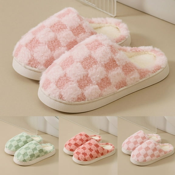 Women's Slippers Winter Flat Heel Round Toe Slip-on Slides Warm Shoes Women's Indoor Cute Winter Home Slippers Ladies' Home Furnishing