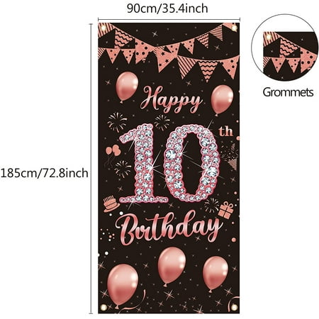 10th Birthday Door Banner Decorations for Girls, Large 10 Year Old ...