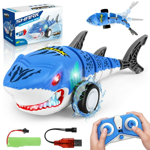 Huge Wave Remote Control Shark Car Toys for Kids, 2.4Ghz RC Shark Cars with Cool Light, 360° Stunt Swinging Tail, Birthday Gifts for Girls Boys Age 3-8