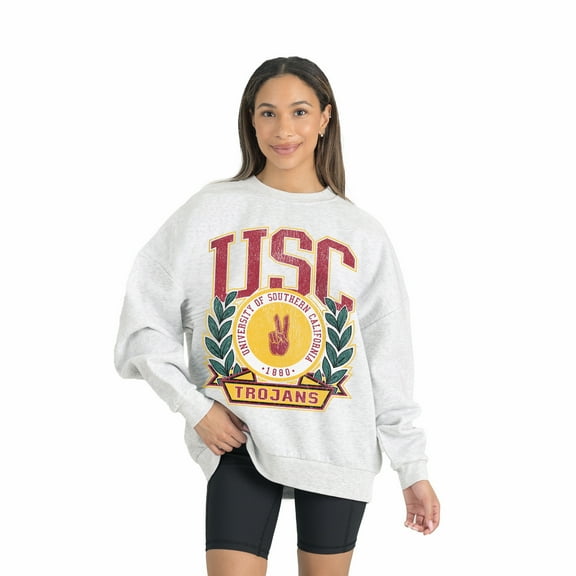 Women's Gameday Couture Gray USC Trojans Premium Fleece Drop Shoulder Oversized Pullover Sweatshirt