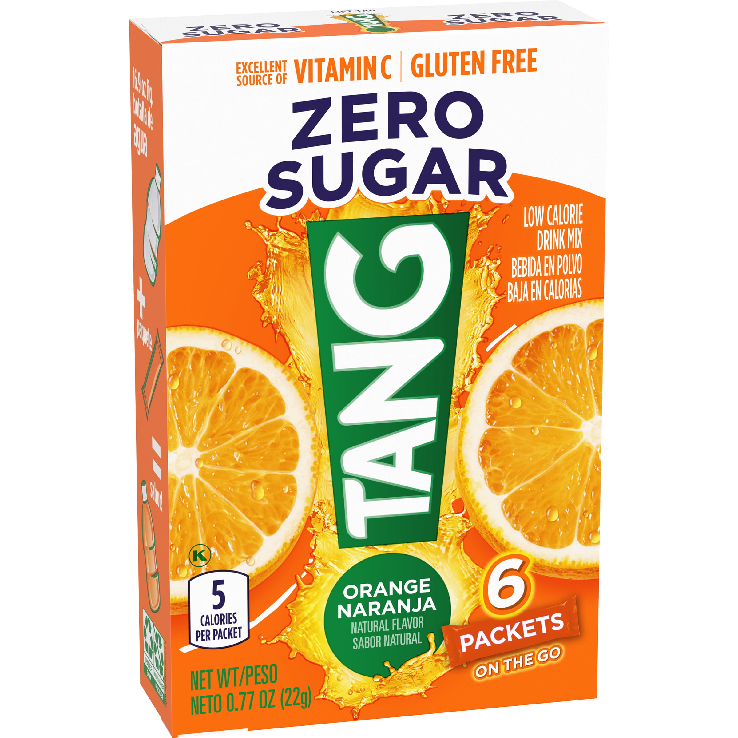Tang Zero Sugar Orange Naturally Flavored Powdered Soft Drink Mix, 6 ct  On-the-Go Packets