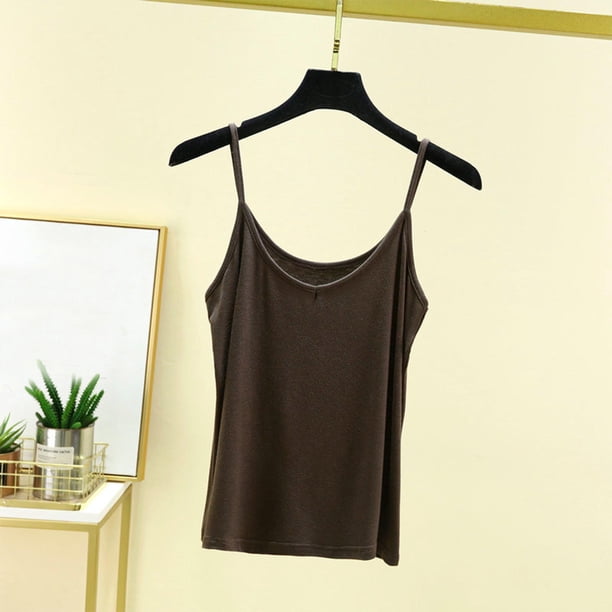 Puntoco Camisetas sin mangas ajustadas para mujer, top informal de verano a la moda de color sólido con tirantes finos y escote en V
