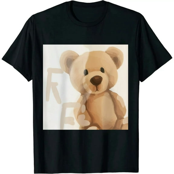 Qinduosi Unisex Graphic Oversized T-Shirts Cartoon Bear Tshirt Fashion Letter Print Tees Streetwear Tops for Men and Women Black