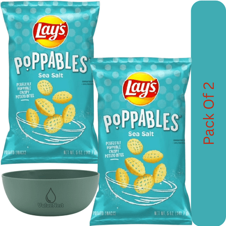 Lay's Poppables Potato Snacks Sea Salt Flavor, 5 oz Bag With Olive Green Bowl By ValueNest