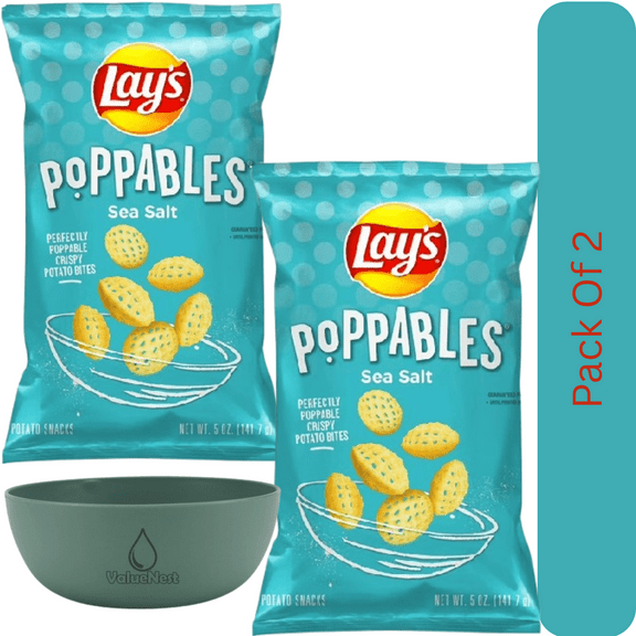 Lay's Poppables Potato Snacks Sea Salt Flavor, 5 oz Bag With Olive Green Bowl By ValueNest