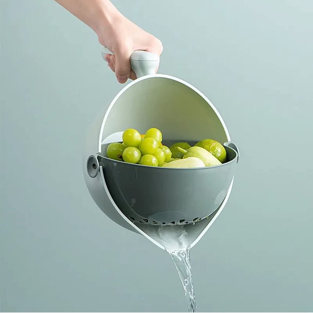 Colador giratorio 2 en 1 para lavar frutas y verduras, cesta de drenaje con asa, colador para cocina, accesorios de cocina, aparato de cocina, aparatos de limpieza de frutas y verduras