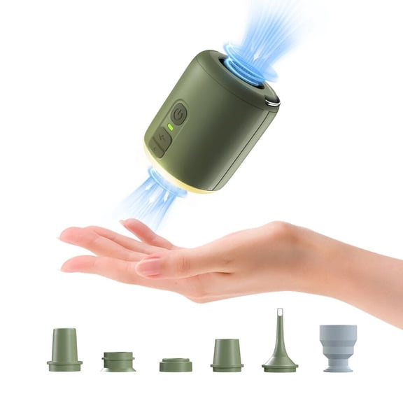 Electric Air Pump Ultralight Portable Nano Pump 2 Rechargeable Battery with Camping Lantern for Air Cushion, Air Pillow (Army Green)