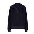 thumbnail image 5 of Half Zip Fleece Sweatshirt Womens Oversized Fit Casual Warm Long Sleeve Sherpa Lapel Pullover Sweater Tops 2025 (L, Navy), 5 of 7