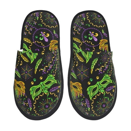 Balery Carnival Mardi Gras3 Slient Indoor Furry Fleece Comfort House Shoes Soft Non-Slip Home Shoes Cotton slippers House Slippers-- Large