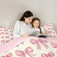 thumbnail image 4 of Feelyou Fashion Pink Ribbon Bedding Comforter Set 7 Pieces for Kids, Polkadots Bowknot Full Bedding Set, Kawaii Bow-tie Bow Reversible Fitted Sheet Flat Sheet, Lightweight Room Decor, 4 of 8
