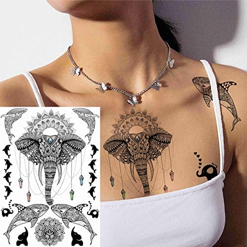 EGMBGM 28 Sheets Tribal Henna Temporary Tattoos For Women Girls, Waterproof Fake Tattoos Temporary Elephant Ganesha Lace Mehndi Hena Tattoo Kits, Lotus Mandala Flower Tatoo Sticker Moon Neck Chest Arm EGMBGM 28 Sheets Tribal Henna Temporary Tattoos For Women Girls, Waterproof Fake Tattoos Temporary Elephant Ganesha Lace Mehndi Hena Tattoo Kits, Lotus Mandala Flower Tatoo Sticker Moon Neck Chest Arm