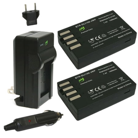 Replacement for Pentax K50 Battery (2-Pack 1400mAh) and Charger