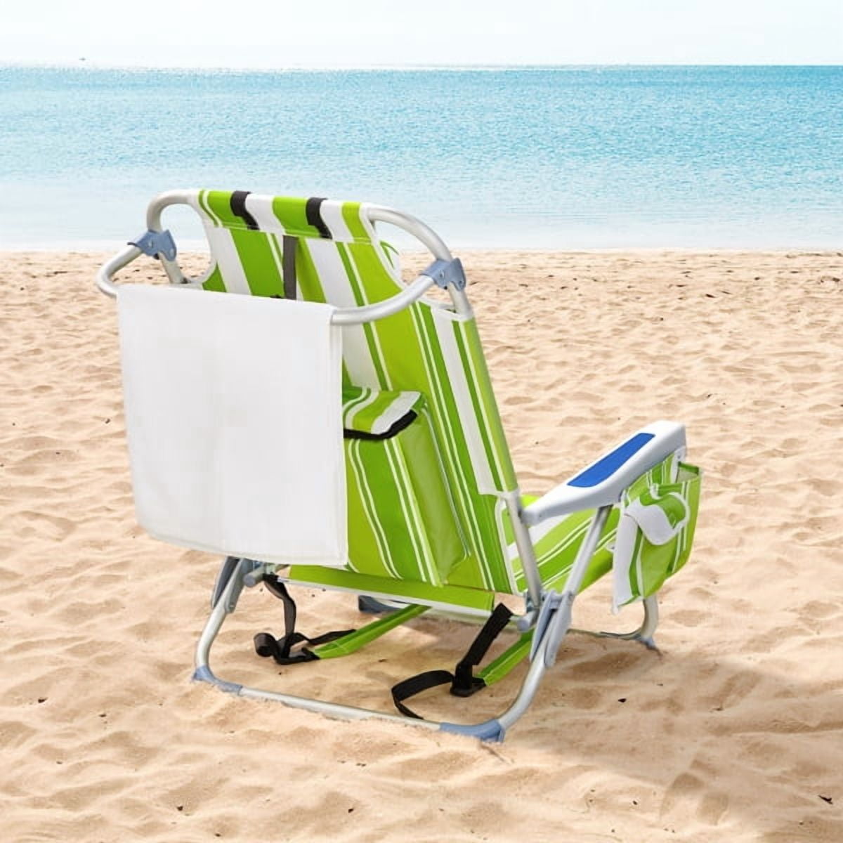 63*65*82cm Short Oxford Cloth Silver White Aluminum Tube Bearing 100kg Beach Chair Green Stripes
