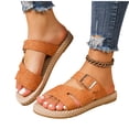 thumbnail image 6 of Avtoify Summer Flats Shoes Women Versatile Solid Color Straw Linen Roman Style Plus Size One Strap Buckle Comfortable, 6 of 9