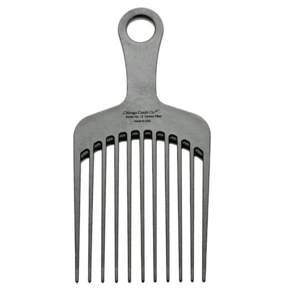 Chicago Comb Model 12 Carbon Fiber, XL Wide-Tooth Pick, Anti-Static, 7.5 Inches (19 cm), Made in USA, Large Detangling and Styling Pick