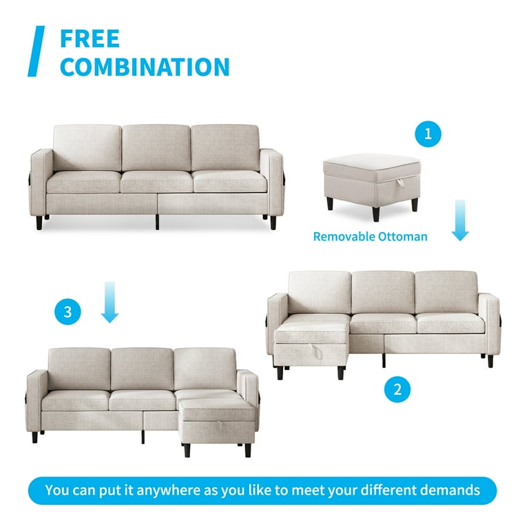 Puremind 2 Piece Living Room Sofa Set, Linen Sectional Sofa