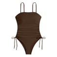 thumbnail image 7 of WEIGFI Women's Swimwear One-Piece Tummy Control Bathing Suit Adjustable Tie Knot Spaghetti Strap Crew Neck Beachwear Solid Color Soft Party Swimwear,Coffee,M, 7 of 7