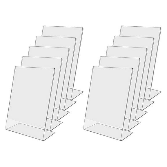 10 Pack Acrylic Sign Holder for 5" x 7" Printed Materials Clear Slant Back Vertical Countertop Side Load Display for Stores Hotels Offices and Restaurants by