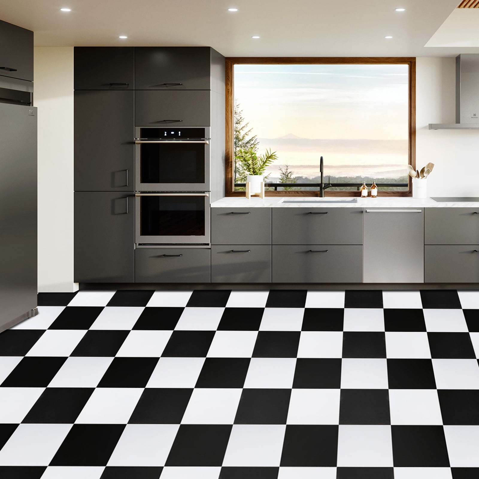 (2 pack) UMIGGEE Black and White Vinyl Flooring 12"x12" (10Pcs/Pack) Peel and Stick Floor Tile/Coverings Easy to Install for Kitchen Living Room (10 sq. ft./Pack, 5 Black and 5 White)