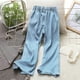 thumbnail image 4 of Odeerbi 5-12 Años Niños Niñas Vaqueros Flamed Slit Bow Denim Pantalones Cintura Elástica Casual Cowboy Pantalones, 4 of 6