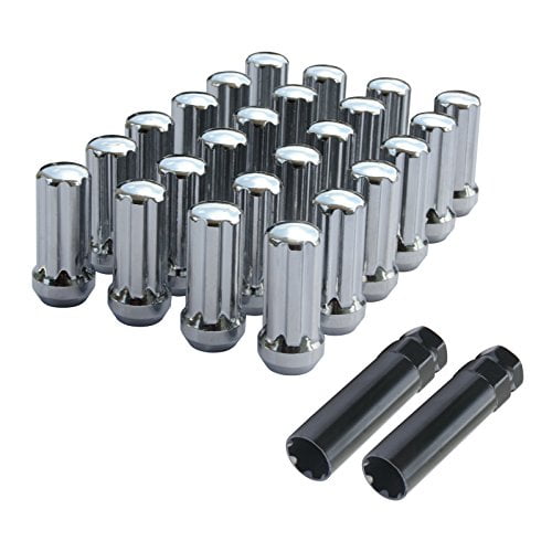GDSMOTU M14x1.5 Spline Chrome Lug Nuts, 24pc 7Spline Bulge Steel 14x1.5 Wheel Lug Nuts for 5 6