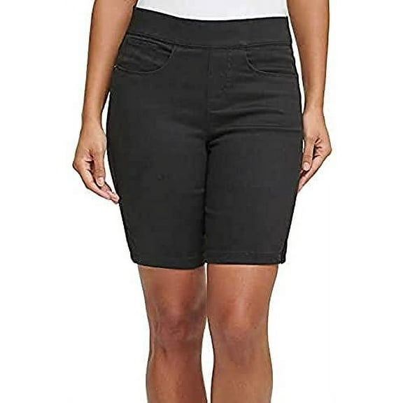 DKNY Jeans Women's Comfort Stretch Pull-On Bermuda Short (Black, Medium)