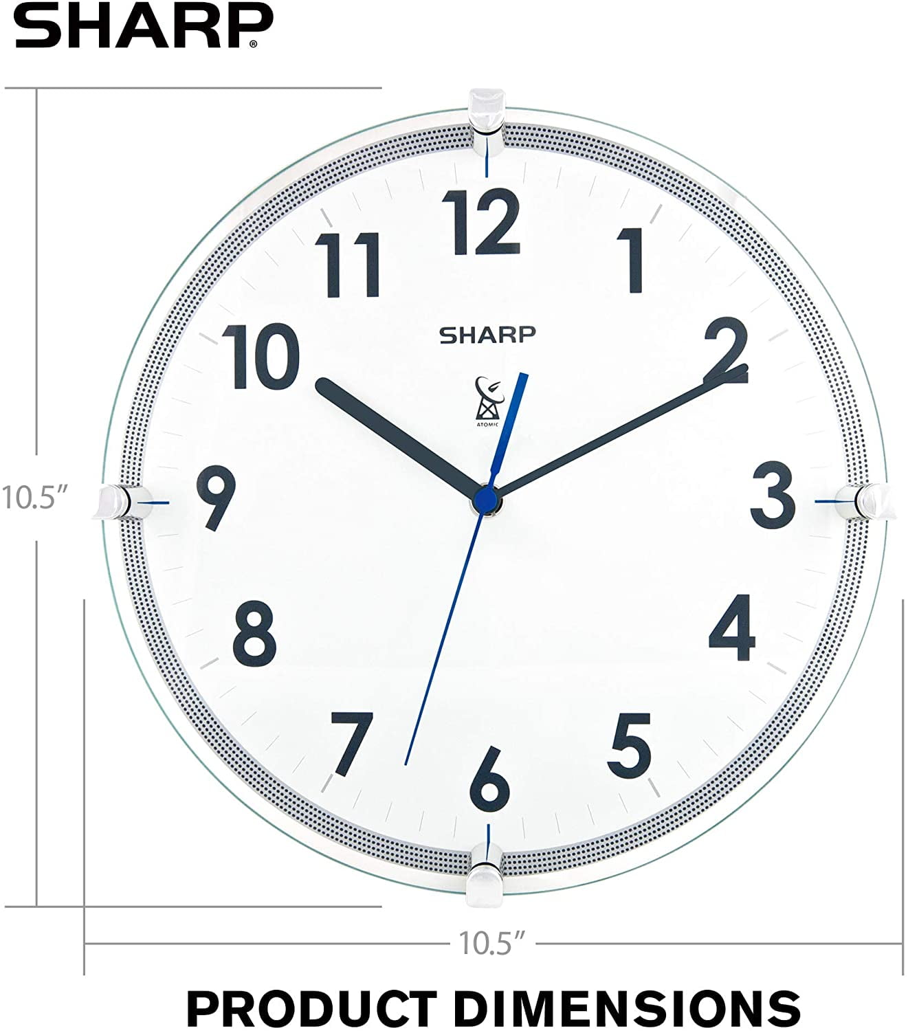 Buy Sharp Atomic Analog Wall Clock 10.5” Suspended Glass Face Atomic