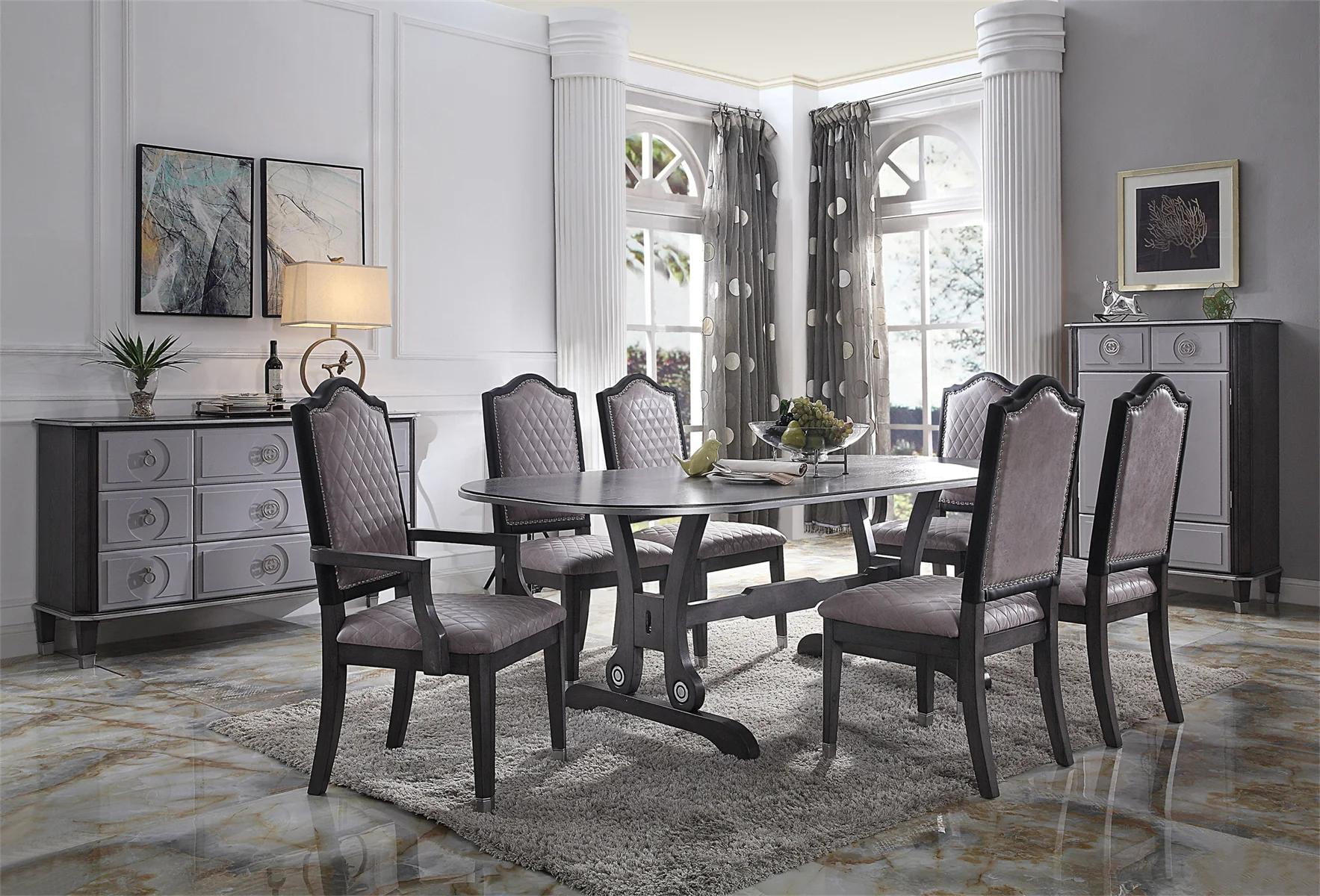 Transitional Charcoal Dining Table + 8x Chairs by Acme House Beatrice