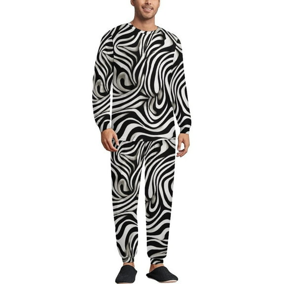 Zebra Pattern Men's Pajama Set Sleepwear Pjs Lightweight Long Sleeve Crewneck Shirts and Bottoms Soft Comfy Sleep Sets XS