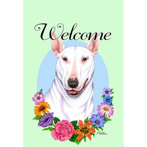 Bull Terrier White - Best of Breed Welcome Flowers Garden Flags