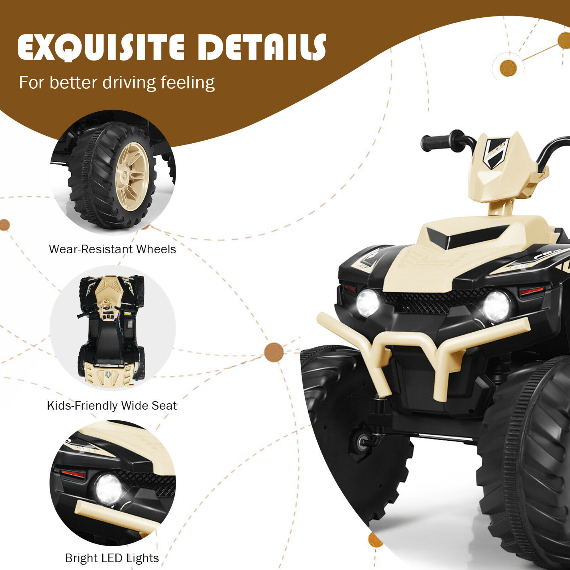 Gymax 12V Electric Kids Ride On Car ATV 4-Wheeler Quad w/ Music LED Light Yellow