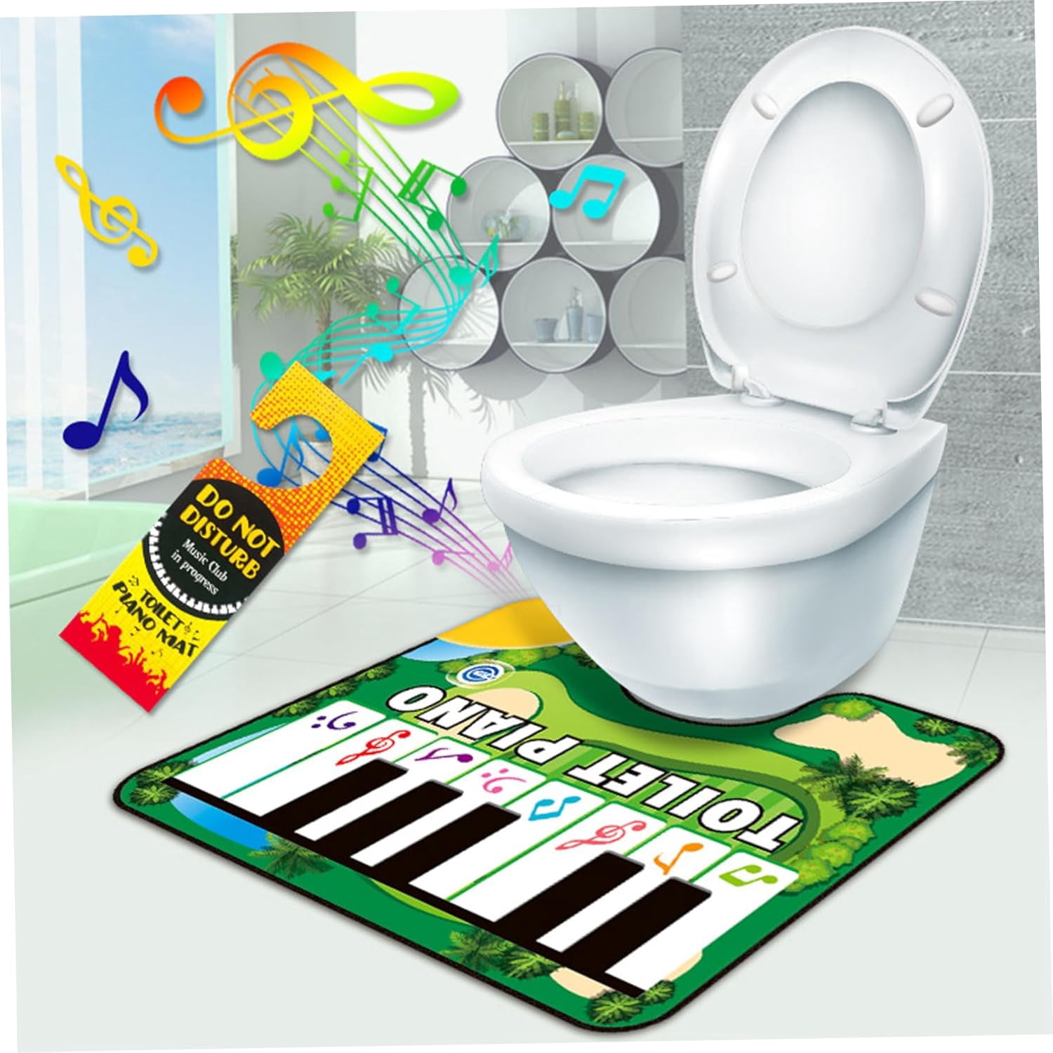 Funny Toilet Floor Piano Mat 24x19 Inch, 3 Modes Waterproof Musical Rug with Sound, Non Slip Bathroom Music Mat for Kids Toddlers, Interactive Play Mat for Home