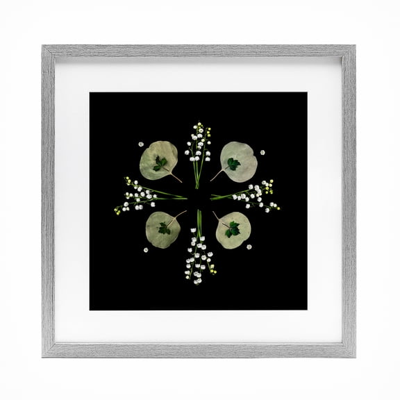 Stupell Industries Coastal Leaves & Wildflowers on Black Gray Framed Print Under Glass, 13 x 13, by Beth Adoette