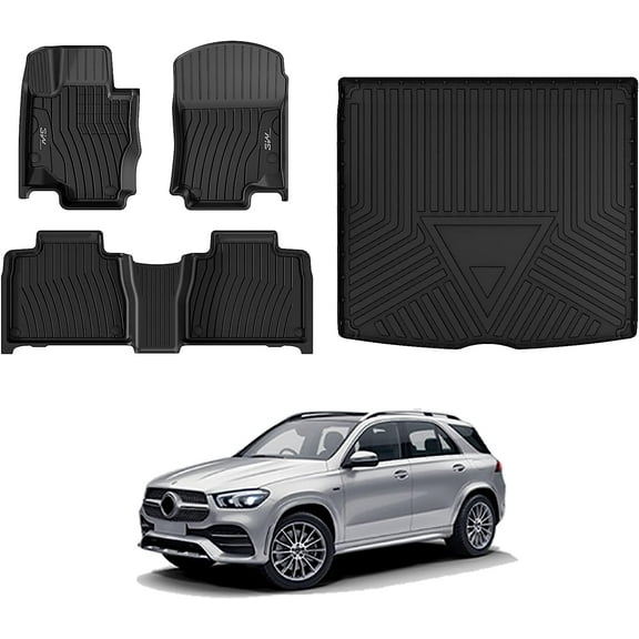 3W Floor Mats & Cargo Liner for Mercedes Benz GLE 2020-2024 TPE All Weather Custom Fit Floor Liner & Trunk Mats Fit 1st &2nd Rows & Trunk, Black
