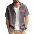thumbnail image 2 of Camisa de Manga Corta de los Hombres con Capucha de Cárdigan Impresa con Botón con Bolsillos Top Casual para Primavera Verano, 2 of 9