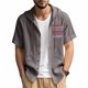 thumbnail image 2 of Camisa de Manga Corta de los Hombres con Capucha de Cárdigan Impresa con Botón con Bolsillos Top Casual para Primavera Verano, 2 of 9