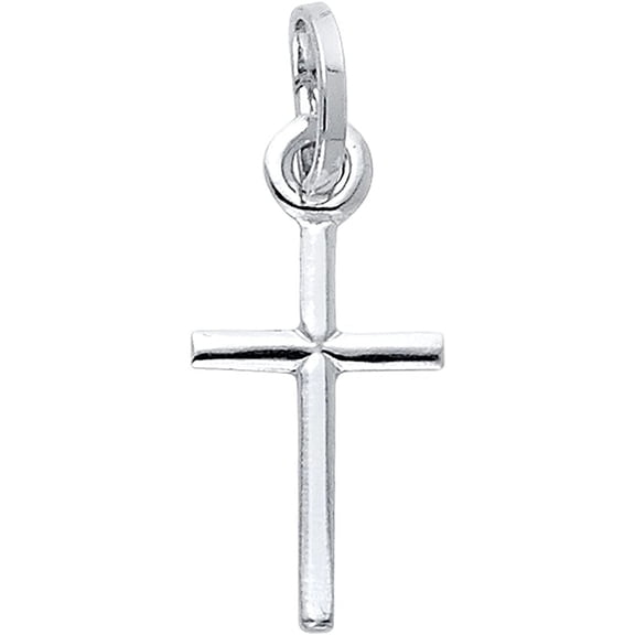 Solid 14K White Gold Tiny Cross Pendant - High Polished Finish - Religious Charm Pendant - Fine Jewelry for Men & Women - Ideal Gift for Birthday, Christmas & All Occasions, 18 x 10 mm, 0.6 Grams