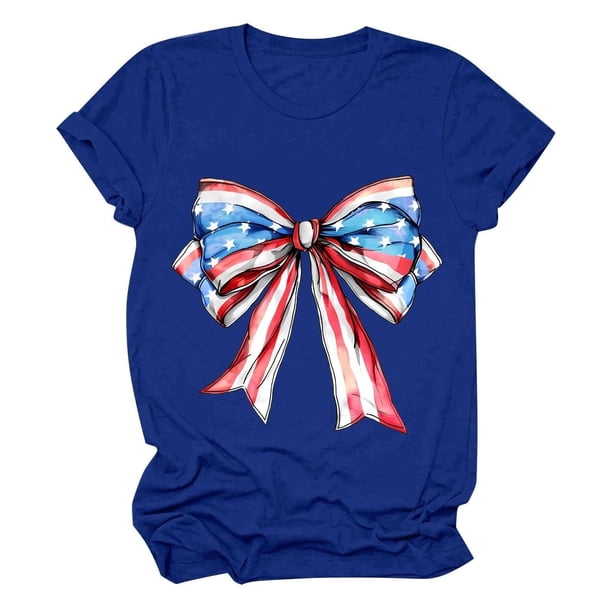 Tops Cortos para las Mujeres, Cuello Redondo de Manga Corta Impresa Por el Arco Del Día de la Independencia Hecha de 95% Poliéster 5% Spandex para Primavera Verano, Primavera de las Mujeres
