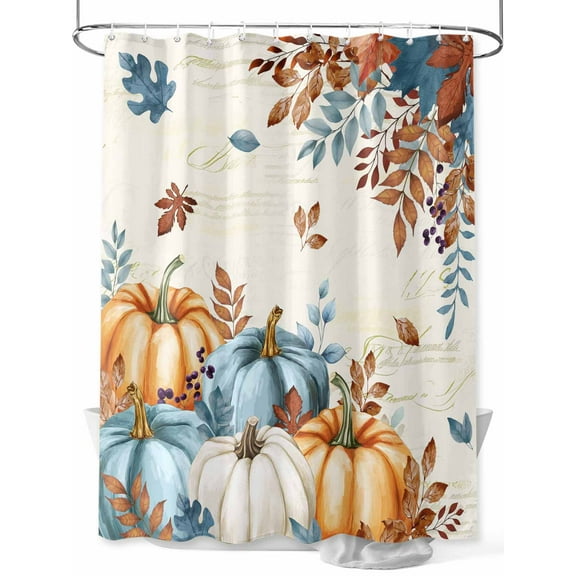 Fall Shower Curtain Pumpkin Autumn Leaves Shower Curtains for Bathroom Thanksgiving Decor, Waterproof Polyester Shower Curtain Set with Hooks, Stall Long 36" x 72" Retro Berry